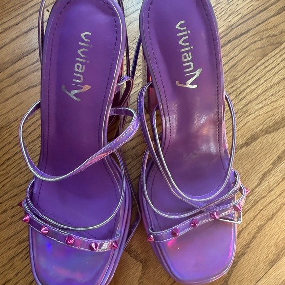Vivianly Iridescent Purple Strappy Heels - Picture 1 of 3